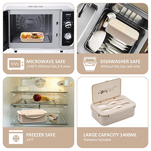 Bento Box For Adults And Kids - 1400Ml Bento Box With Spoon & Fork - Durable, Leak-Proof For On-The-Go Meal, Bpa-Free And Food-Safe Materials #TOP3
