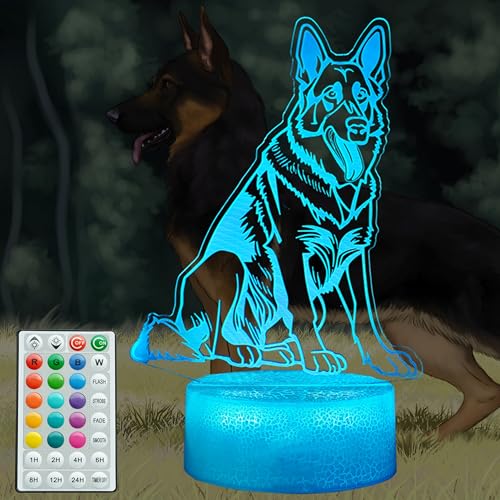POSSHE German Shepherd Dog Night Light, 16 Colors Changing, Remote Control with Timer, RGB Flashing Mode and Dimmable, Dog Lamp for Christmas Birthday Decor