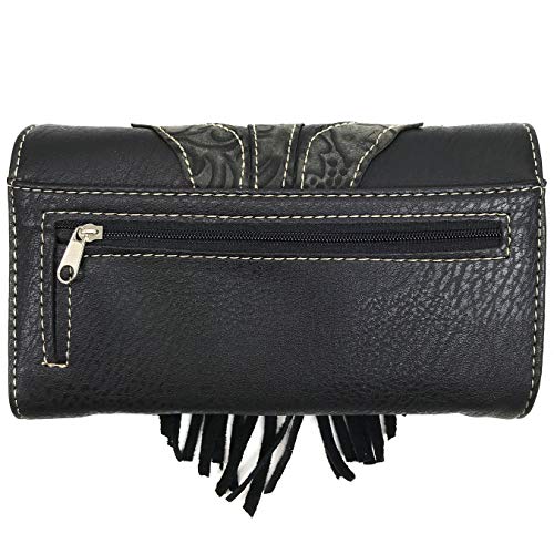 Zelris Western Concho Fringe Lace Two Toned Women Crossbody Wrist Trifold Wallet (Black)4