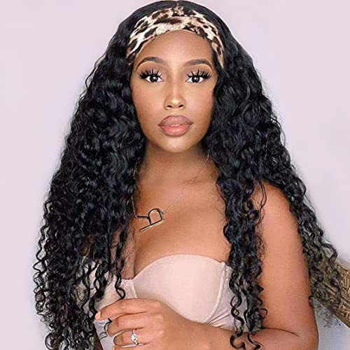 Image of Celiarita Headband Wig Human Hair Brazilian Deep Wave Human Hair Wigs for Black Women 28 inch Glueless Curly Headband Wig Deep Wave 150% Density Natural Color