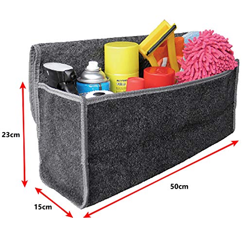 Sakura SS5233 - Organizador para Maletero de Coche y Otros Vehículos, Tamaño Grande, 50 x 23 x 15 cm, Tapa Abatible, con Velcro, Asa de Transporte, Material de Alfombra, Color Gris Oscuro