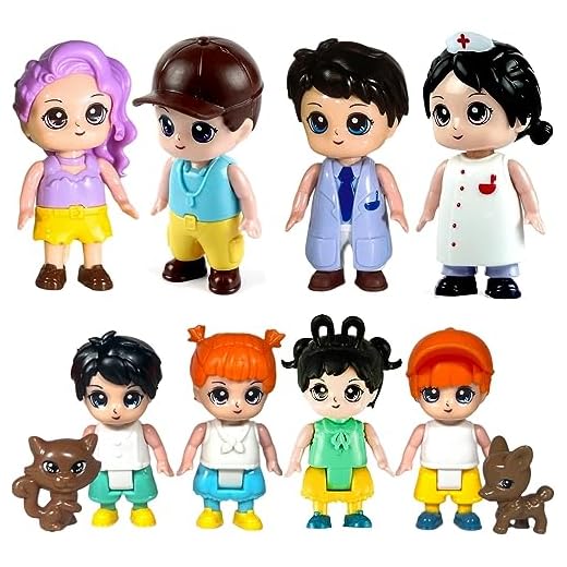 FUNERICA Family Figures Set - Dollhouse People Dolls Featuring Dad, Mom, Sibling Boys, Girls, and Puppy Dog Pet - Little People Toys Play Doll House Accessories – Kids Toy House Play Figure Playsets