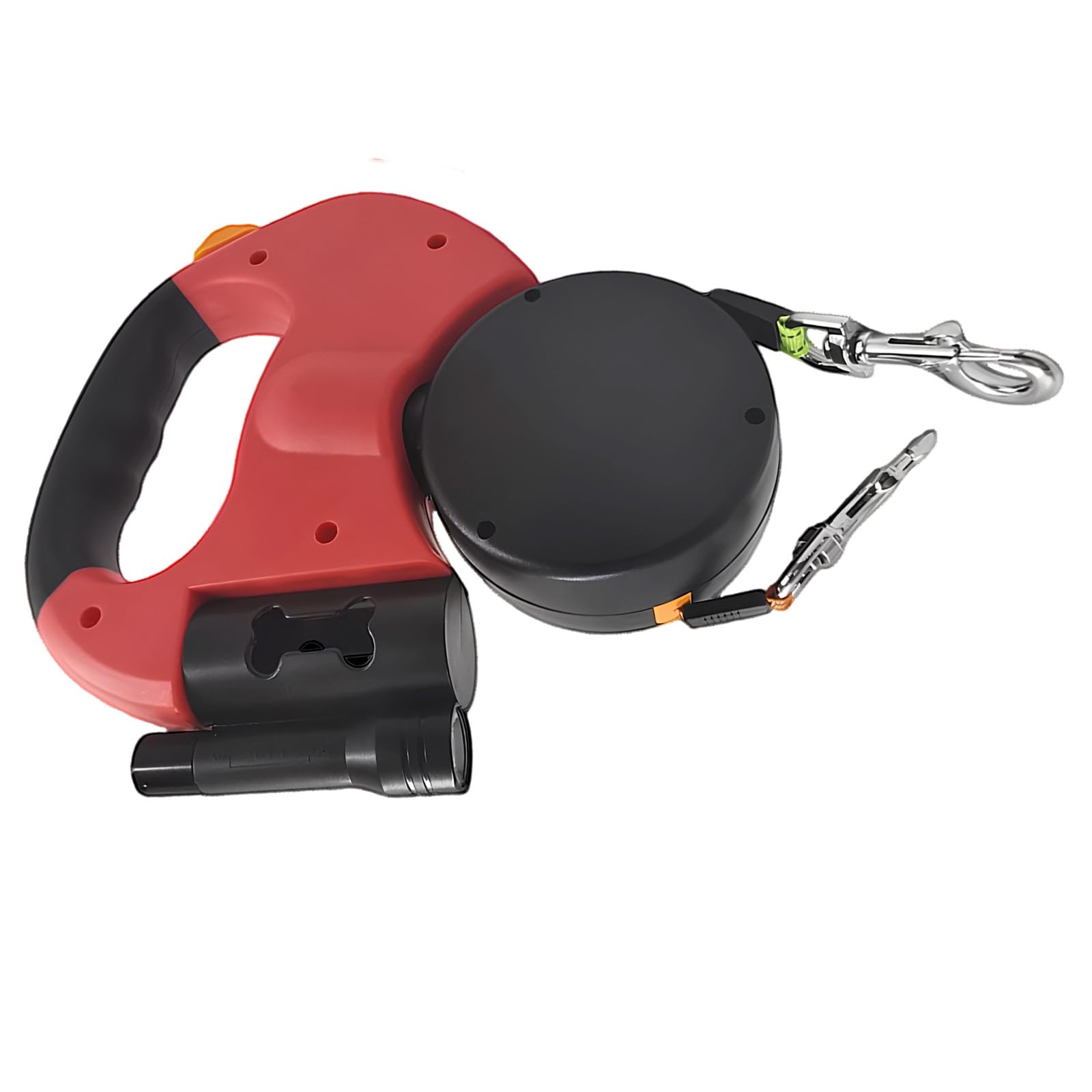 Guinzaglio doppio retrattile per 2 cani con torcia elettrica, 3 m, senza vento, doppio guinzaglio per cani con controllo indipendente, guinzaglio in nylon rosso per piccole razze