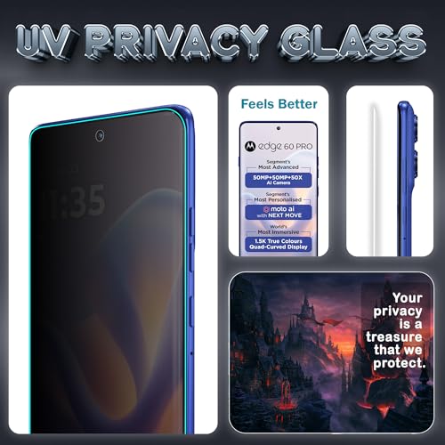 Image of FIRST MART Anti-Spy UV Tempered Glass for Motorola Edge 60 Pro | 9H Curved Display Screen Guard, Fingerprint Compatible | Pack of 2