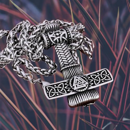 VIKING Nordycki młotek srebrny wisiorek ze stali nierdzewnej, łańcuszek na szyję, rozmiar M, stal nierdzewna, bez kamieni szlachetnych, Medium, Stal nierdzewna, Bez kamieni szlachetnych