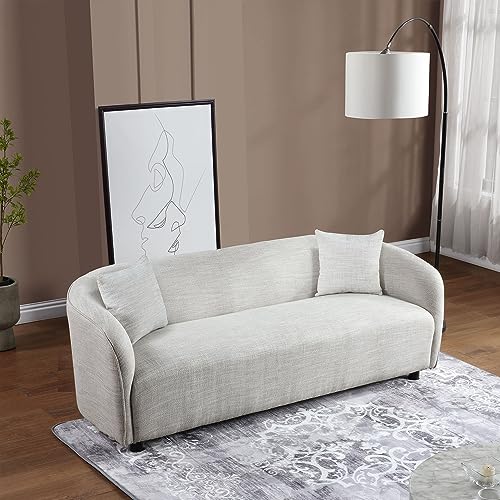 kevinplus82.7'' Modern Sofa Couch with Curved Armrest for Living Room, Contemporary 3-Seat Upholstered Sofa Couch with Throw Pillows for Apartment Small Space, Bishop Beige