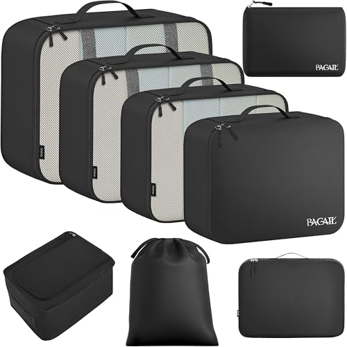 BAGAIL 8 Set Packing Cubes Luggage Packing Organizers for Travel Accessories-Jet Black