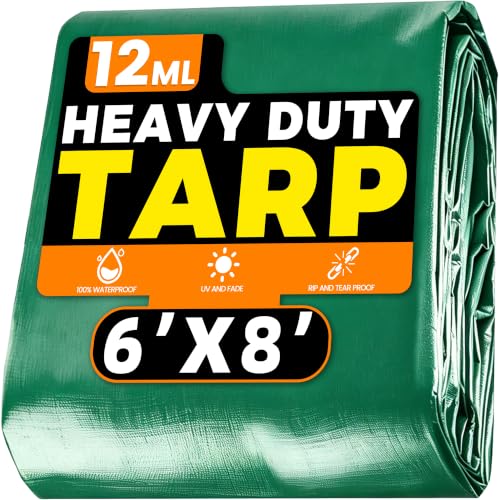 Tarp 6x8 FT Heavy Duty Waterproof 12 Mil Green