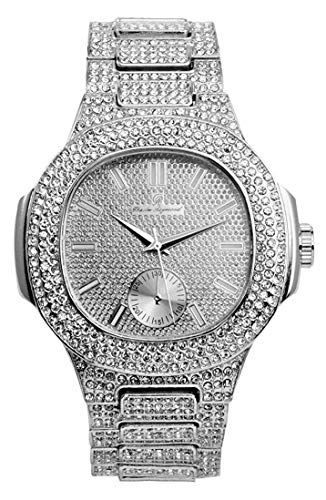 Bling-ed Out Oblong Metal Mens Color on Blast Watch – 8475Color (Silver)