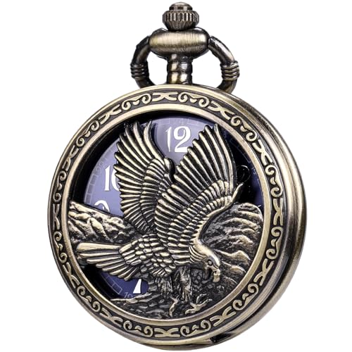 Image of SIBOSUN Eagle Design Pocket Watch with Chain Oversized 50MM 1.96 Inch Quartz Movement Arabic Numerals Half Hunter Cover Analog