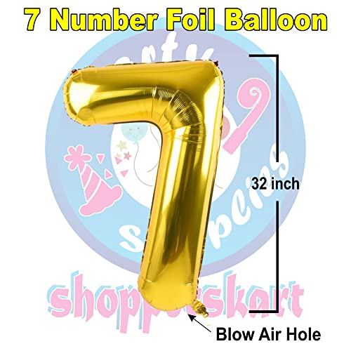 Image of Golden 32 Inches 7 Numbers Shape Large Big Foil Helium Balloons For Party Decorations In Happy Birthday Anniversary Office Items Materials Set Pack, 1 Piece