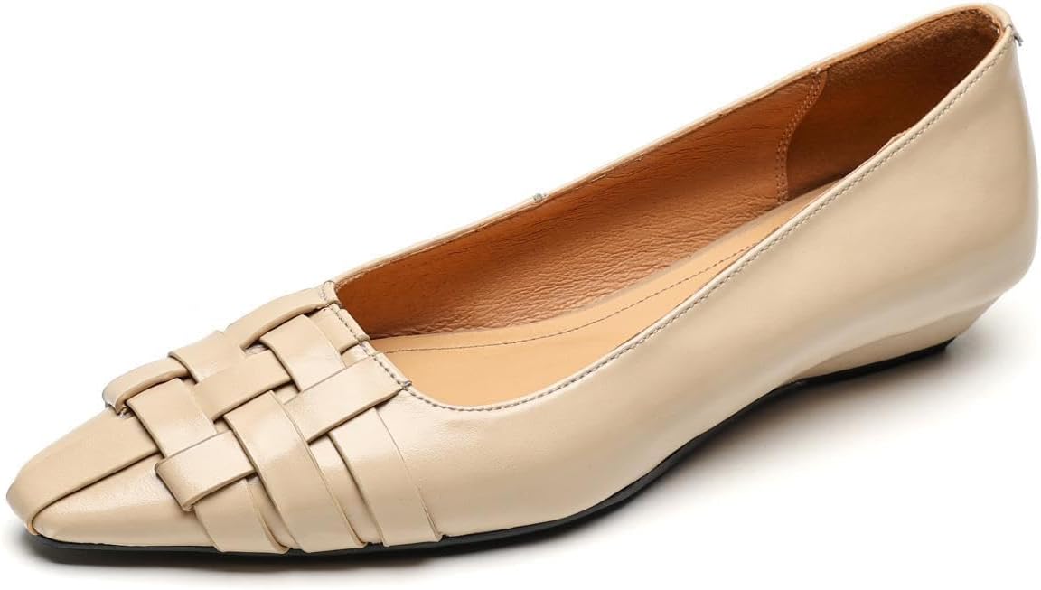 TinaCus Women's Genuine Leather Pointed Toe Woven Handmade Slip On Comfortable Flats