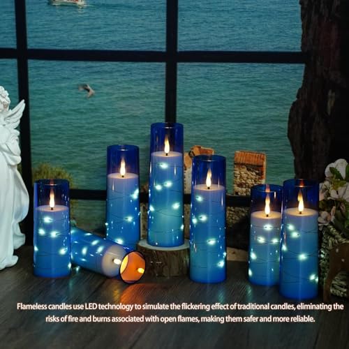 Image of Nimiko Flickering Flameless LED Candles,Battery Operated Candles 9 Pcs with Embedded Star String,Acrylic LED Pillar Candles with Remote,Suitable for Home Decoration to Create an Atmosphere (Blue)