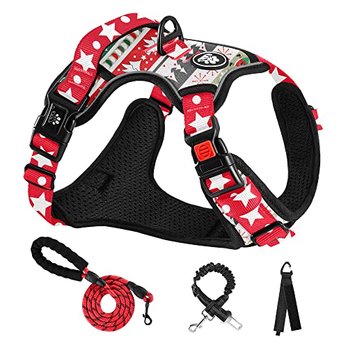 NESTROAD No Pull Dog Harness,Adjustable Oxford Dog Vest Harness with Leash,Reflective No-Choke Pet Harness with Easy Control Soft Handle for Small Dogs(Small,Christmas Red)