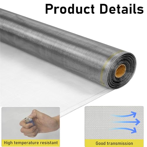 304 Stainless Steel Mesh Screen Roll 39.4 inch x 98.4 ft Window Screen Replacement Wire Mesh for Air Vent Window Door Patio Porch Mesh Barrier for Block Flying Insects