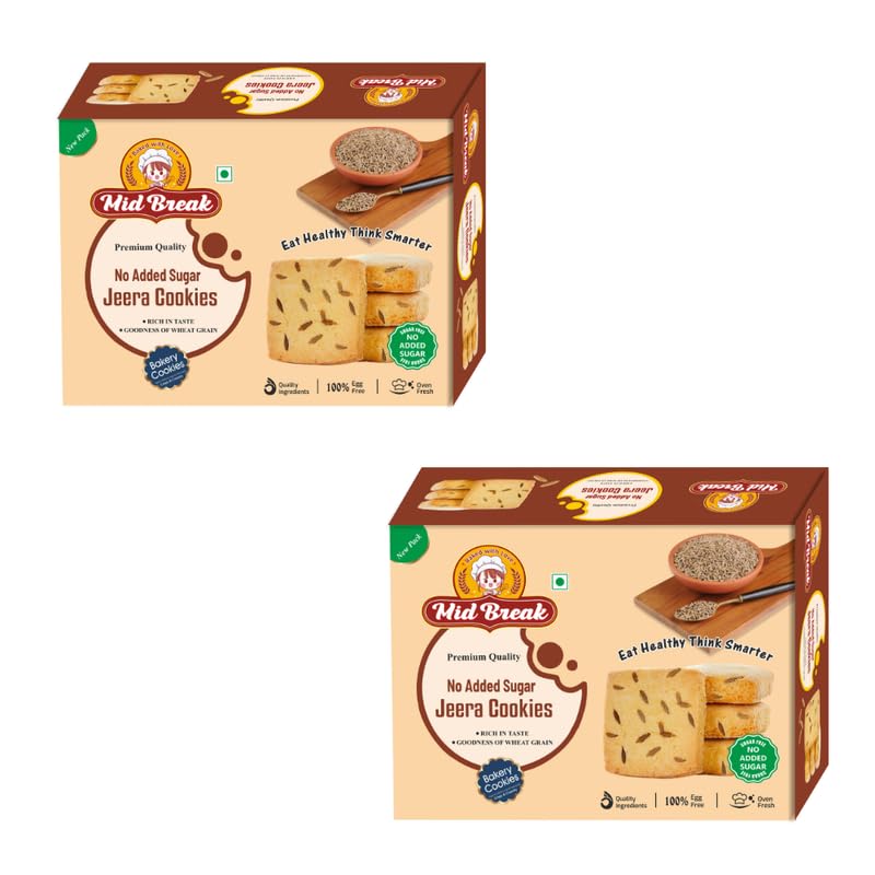 Mid Break Premium Jeera Biscuits - 600gm (Pack Of 2) | High In Fiber, Gut-Friendly, Low Glycemic Index Biscuits With No Added Sugar | Tasty Cookies For Healthy Tea Snacking