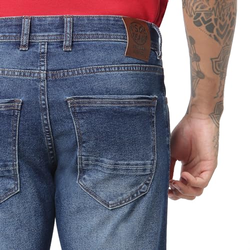 Image of i'sol Men's Tapered Fit Solid Mid-Rise Stretchable Casual Jeans