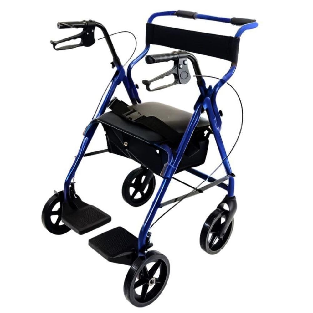 TERMIGEA RO30 - Deambulatore per Anziani con Seduta, Carrello per Anziani per Camminare Pieghevole in Alluminio (Portata 136KG) con Freni Ruote Posteriori e di Stazionamento, Impugnatura Ergonomica