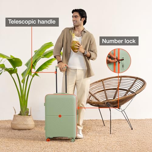 Image of Nasher Miles Bali Hard-Sided Polypropylene Check-in Luggage 24 inch | 65cm | 8 Wheels Medium Trolley Bag for Travel | Suitcase (Olive Green)