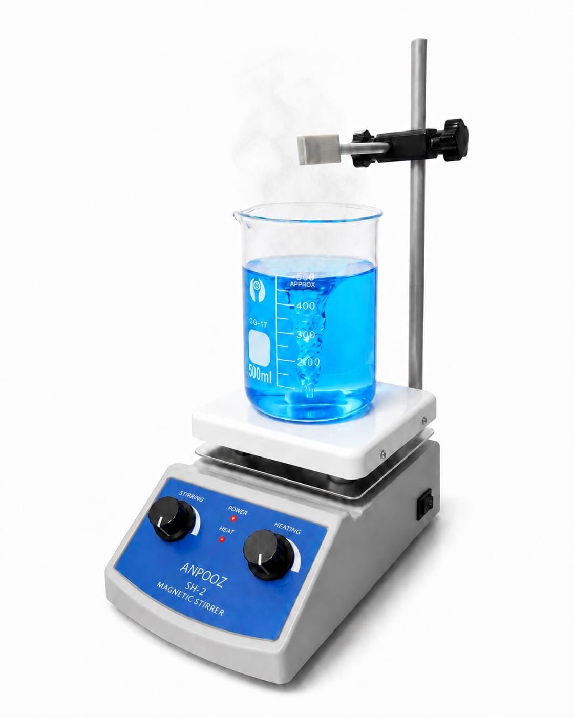 Agitatore magnetico con piastra riscaldante per laboratorio, lezione e ricerca scientifica, piastra in alluminio da 12 x 12 cm, 100-2000 giri/min, capacità fino a 1000 millilitri di campione, potente