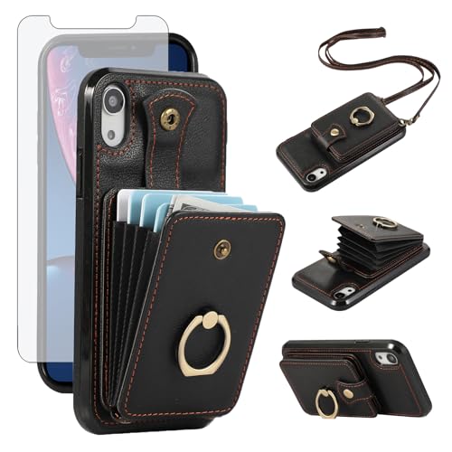 Protection iPhoneXR avec porte-carte RFID et anneau de support vidéo