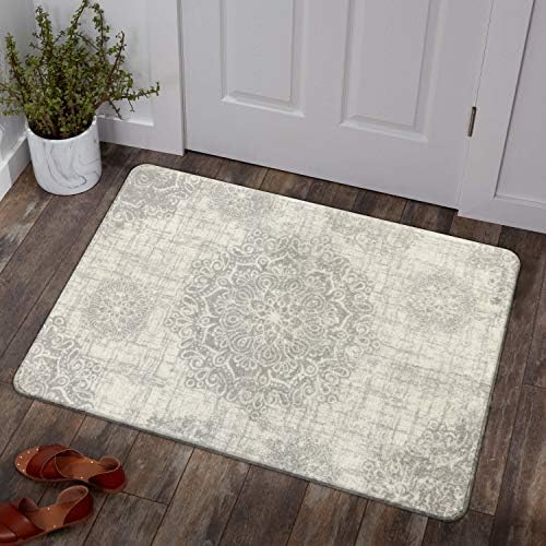 Lahome Vintage Medallion Area Rug - 2’ X 3’Non-Slip Distressed Area Rug Small Accent Throw Rugs Floor Carpet for Door Mat Entryway Bedrooms Laundry Room Decor (2’ X 3’, Gray)