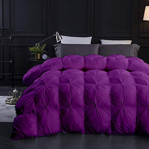 Home Luxury Living Purple All Season Down Alternative Pintuck Comforter- Oversized King Size 116 x 98 Inches 1 pc Pinch Pleated Comforter 600 GSM & 4 - Corner Tabs 100% Egyptian Cotton- Purple Solid
