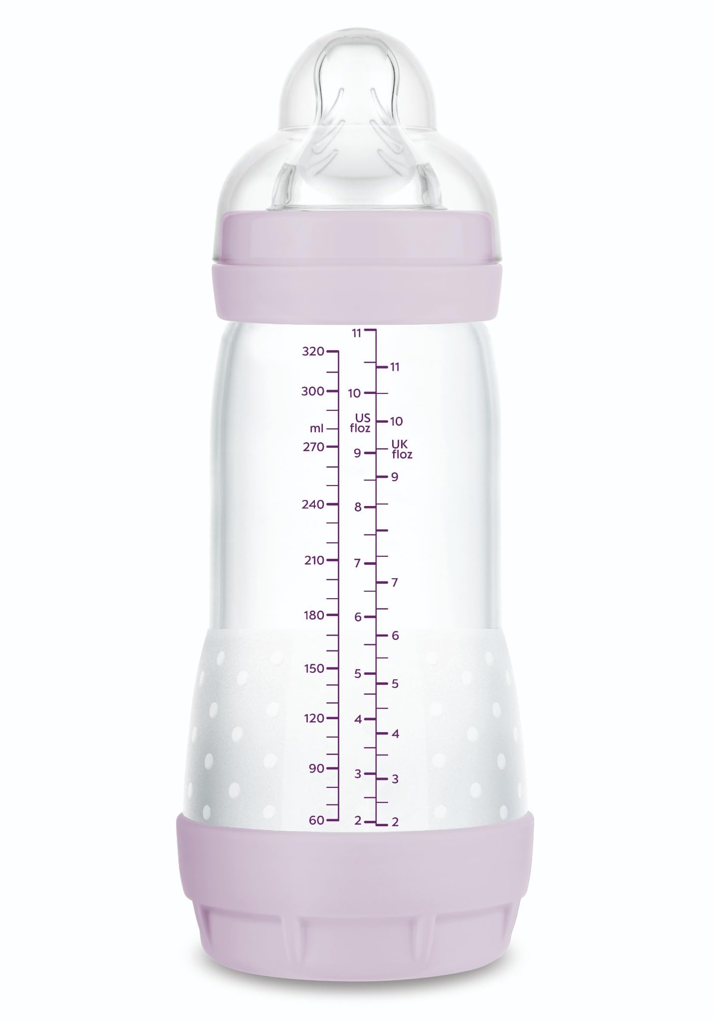 MAM Anti-Colic Bottle, from 4 Months, 320 ml, with 3 Fast Flow Silicone Teat, Easy Acceptance, Self-Sterilizable and Easy to Clean, Easy Start Anti-Colic, Matte Pink, Pack of 1