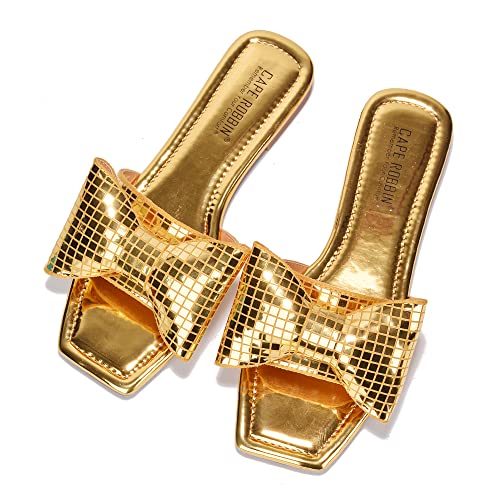 Cape Robbin Women's Slip-On Flat Sandals - Square Toe, Disco Ball Metallic Design with Bow Tie, Summer Dressy Sandals (Botania)3