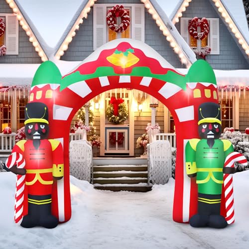 Kitticcino 9FT Black Nutcracker Christmas Decor Inflatable Nutcracker Archway Blow Up African American Nutcracker Built-in LED Lights Christmas Inflatable Nutcracker for Holiday Yard Garden Lawn