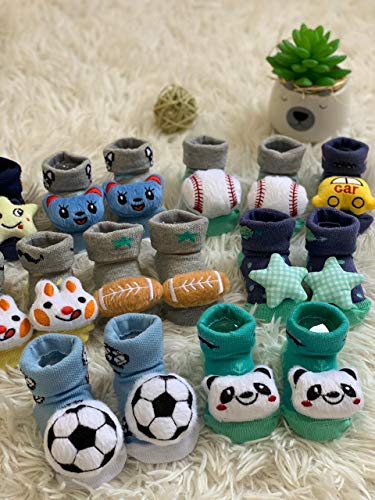 Kit 4 Meias Bebê Sapatinho Pantufa Com Bichinho - Rn 0 A 6m