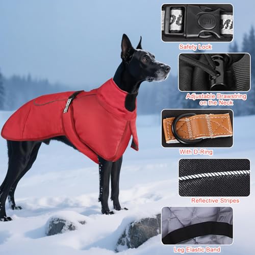 Ledeak Warme Hundemäntel, Warmer Winter Wasserdicht Hundejacke, Reflektierende Hundejacke mit Verstellbarem Verschluss, Outdoor hundemantel, Baumwolle Dog Coat für Mittelgroße Große Hund (Rot, 3XL)