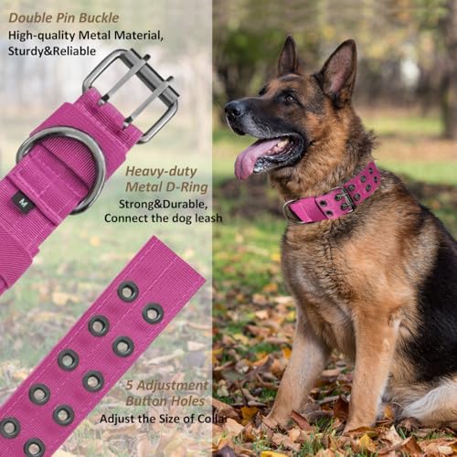 Taktisches Hundehalsband-Militärisches Hundehalsband verstellbares Nylon breit Trainings Halsband und strapazierfähige Metallschnalle Halsband für Mittlere Große Hunde (Rosa, L)
