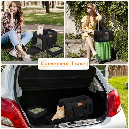 Image of PETUX Airline Approved Pet Carrier - 17x11x9.5 in, Underseat, Top & Side Entry, Soft Sided Cat Carrier for Small Cat Up to 12 lbs with Anti-Scratch Mesh & Litter Box for Travel & Vet - Black