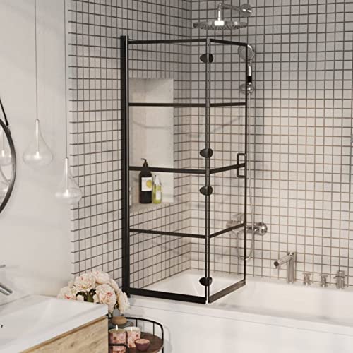 Gecheer Mampara de Ducha Plegable Apertura Puerta Plegable Mampara Ducha para Baño ESG Negro 100x140 cm Cover