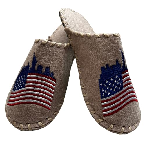 Traditional Banya Slippers - Wool Spa Slippers with American National Symbols - Non-Slip Closed-Toe White Spa Slippers - Universal Size, 9-10 Women/9-10 Men, Sauna_Slippers_DS-003-WH