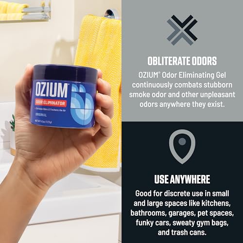 Image of Ozium 4.5 Oz. Odor Eliminating Gel | Air Freshener Alternative for Smoke, Pets, and Musty Odors, Long Lasting Odor Remover for Cars, Homes, Carbon Black