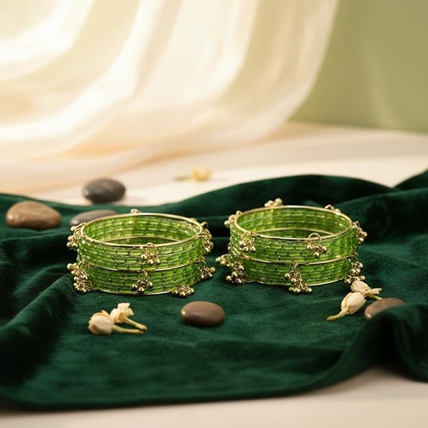 Image of Kashmiri Ghangharoo Glass Bangle Set for Women| Light Weight Bangles | Traditional Transparent Fancy Glass Chudi Set for Wedding, Party(Set Of 18)