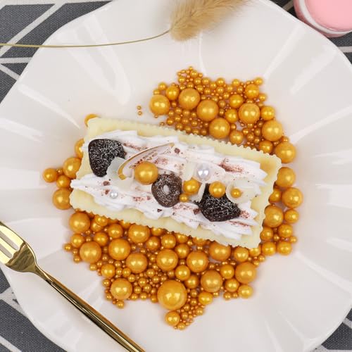 Image of Gold Sprinkles, Matte Gold Pearl Sprinkles for Cake Decorating, 130g /4.6oz Edible Sugar Candy Pearls for Baking, Cookie Decorations and Cupcake Toppings, Wedding Party Christmas Supplies