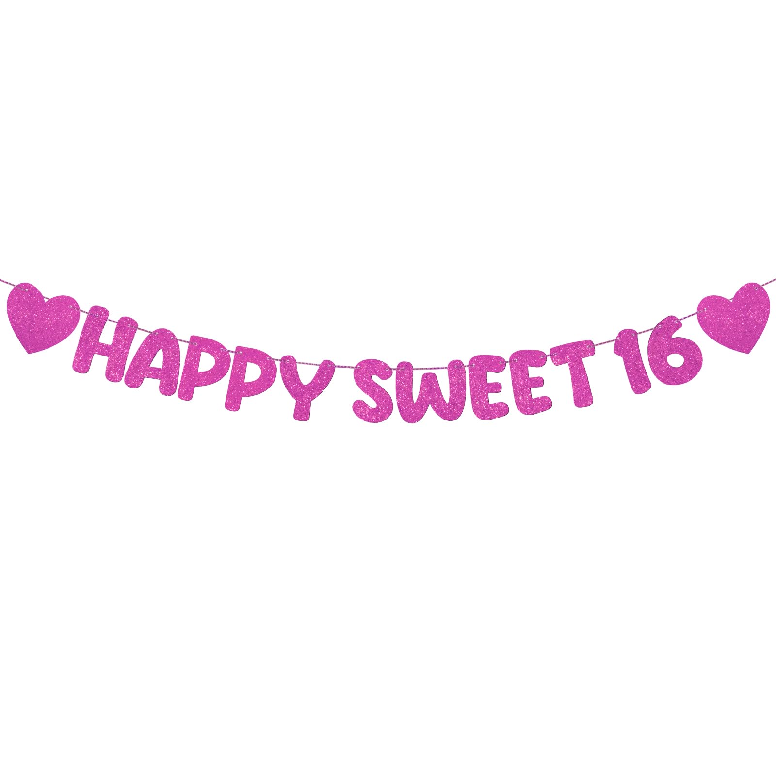 Photo 1 of Fulmoon Pre Strung Happy Sweet 16 Banner Sixteenth Birthday for Girls Decorations Sweet 16th Party Sign for Birthday Bachelorette(Glitter,Cardstock,Hot Pink)