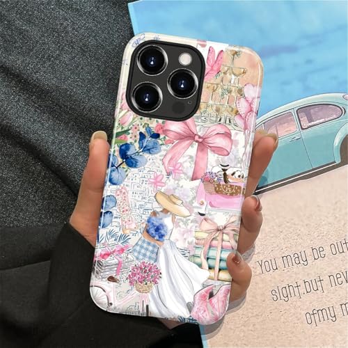 DAIZAG Case for iPhone 15 Pro Max,Mixed 2 Layer Design Shockproof Soft TPU Ddouble Protection Phone Case for iPhone 15 Pro Max-Magazine Books Flower Bow Collage - image 6
