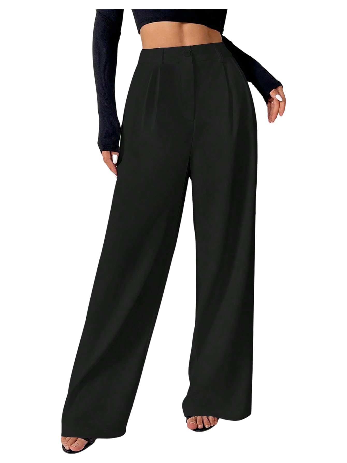 SOLY HUX Womens Wide Leg Dress Pants High Waisted Pleated Loose Work Office Trousers