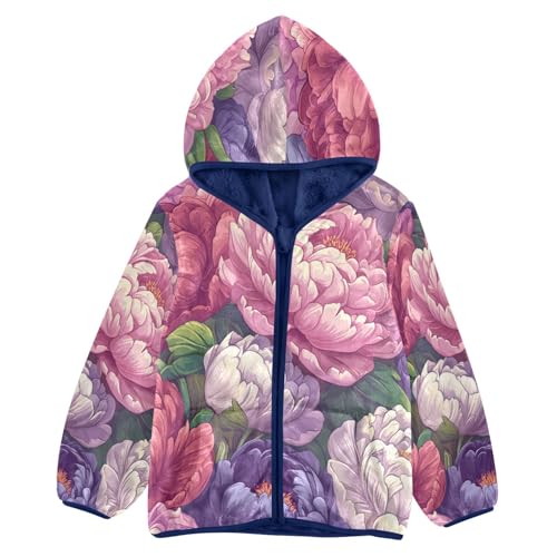 Colors Floral Pattern Toddler Fleece Jacket Girl Boys Hooded Fleece Jacket Coat Warm Outwear Zip-up 3-10T