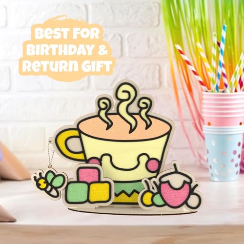Image of SPARTAN KIDS Cup Pop 3D Art Wooden Foam Clay Craft Kit for Kids 3 to 10 Years, 8 Colors Air Dry Clay Set with Tools and Stand - Creative Crafting Fun | Best Birthday Party Retrun Gift (5, Cup)