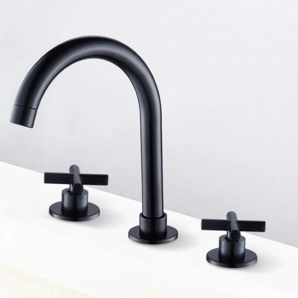 Grifo Lavabo 3 Orificios Latón Frío Doble Partido Grifos Lavabos Negro