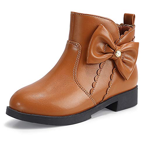 PANDANINJIA Toddler/Little Kid Girl's Clara Fashion Short Ankle Boots Pearls Bow Dress Booties with Zipper
