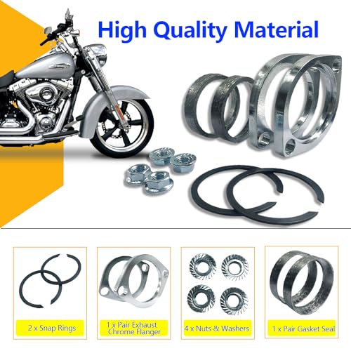 Image of Gasket & Chrome Flange with Nuts & Washers Kit Compatible for Harley-Davidson Big Twin Sportster 883 1200 XL883 XL1200 48 72 1984-2022