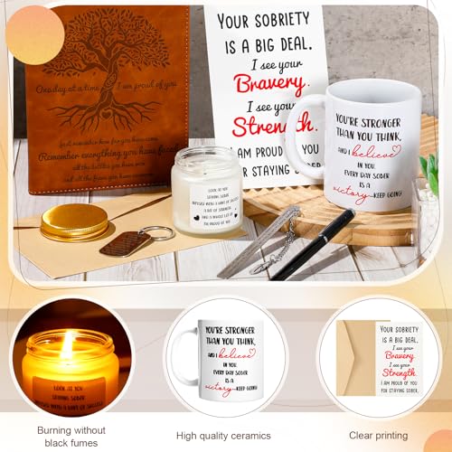 marspark 7 pcs sobriety gifts for men women addiction recovery sober anniversary present set alcoholics anonymous gifts include notebook pen candle mug keychain greeting card bookmark