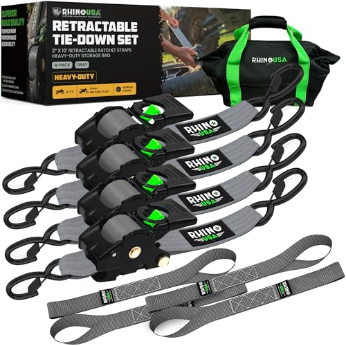 Rhino USA Retractable Ratchet Straps (4-Pack 2in x 10ft)