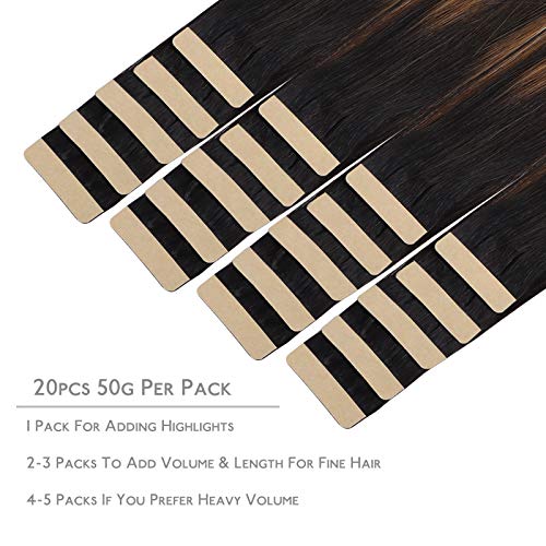 Wennalife Tape in Hair & Extensions: 20pcs 20 Inch 50g Natural Black Mixed Chestnut Brown Remy Human Hair Tape Extensions - Image 2